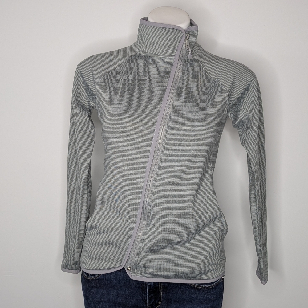Vineyard Vines grey striped asymmetrical moto zip long sleeve jacket XXS